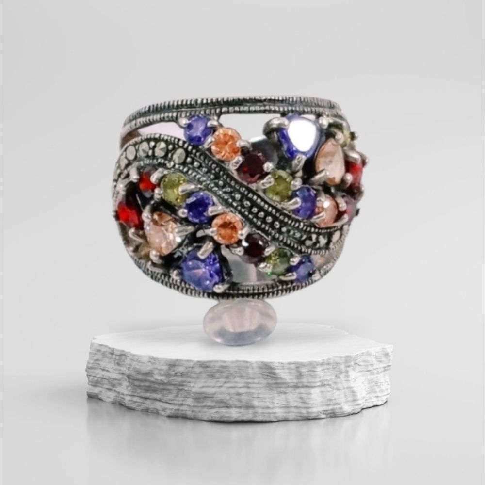 Sterling Silver Multicolored Gemstone Ring